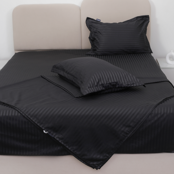 Luxury Satin Stripe Flat Bedsheet, Black