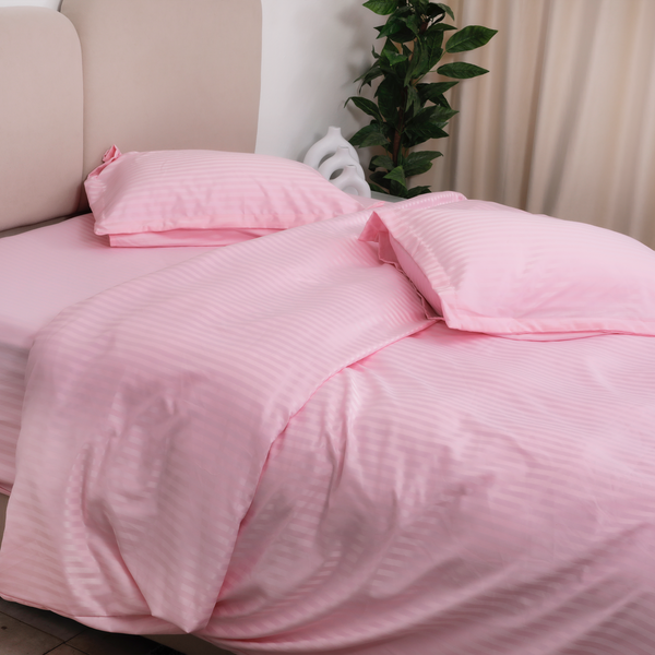 Luxury Satin Stripe Duvet Cover Set, Pink