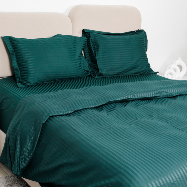 Luxury Satin Stripe Duvet Cover Set, Green