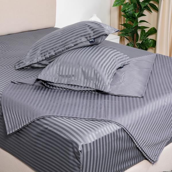 Luxury Satin Stripe Flat Bedsheet, Gray