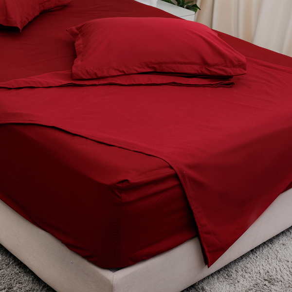 Pure Percale Cotton, Flat bed sheet set - Maroon